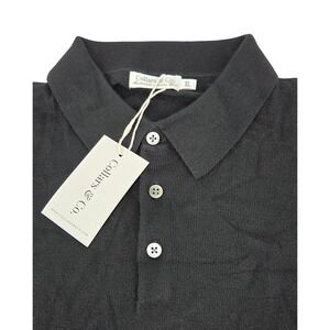 NWT Collars and Co Bellagio Three Button Long Sleeve Merino Polo Black XL